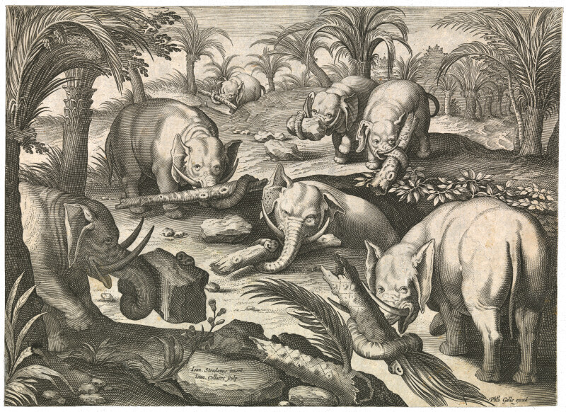 Elephants Helping Each Other from a Trap, no. 8 from series of Hunts