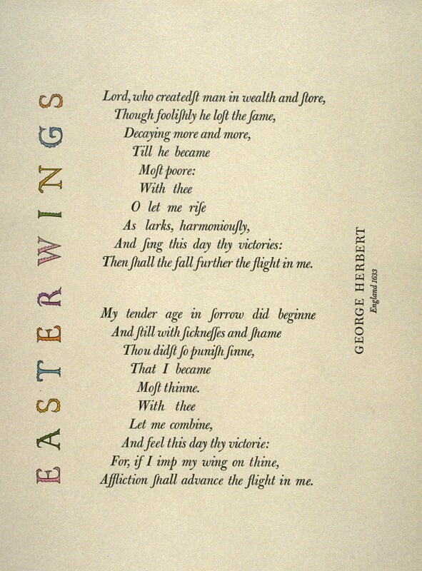 Easter Wings By George Herbert, Plate 6 In The Portfolio Shaped Poetry 